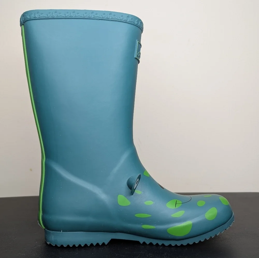 Joules Junior Roll Up Frog Print Wellington Boots Green Kids Size 2